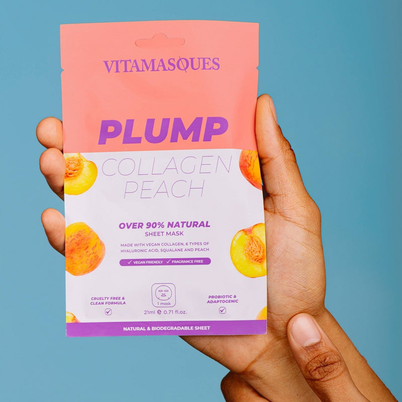 Vitamasques Plump Collagen Peach Biodegradable Sheet Mask & Eco Pouch - 0.71 fl oz