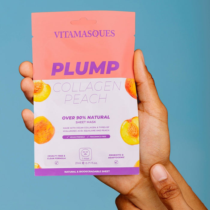 Vitamasques Plump Collagen Peach Biodegradable Sheet Mask & Eco Pouch - 0.71 fl oz