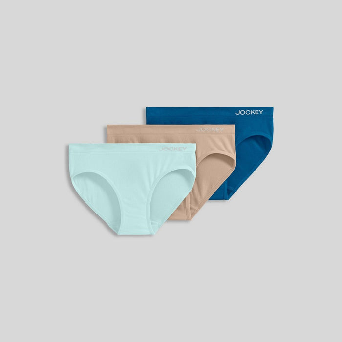 Jockey Generation Girls' 3pk Seamfree Bikini - Blue/Beige M