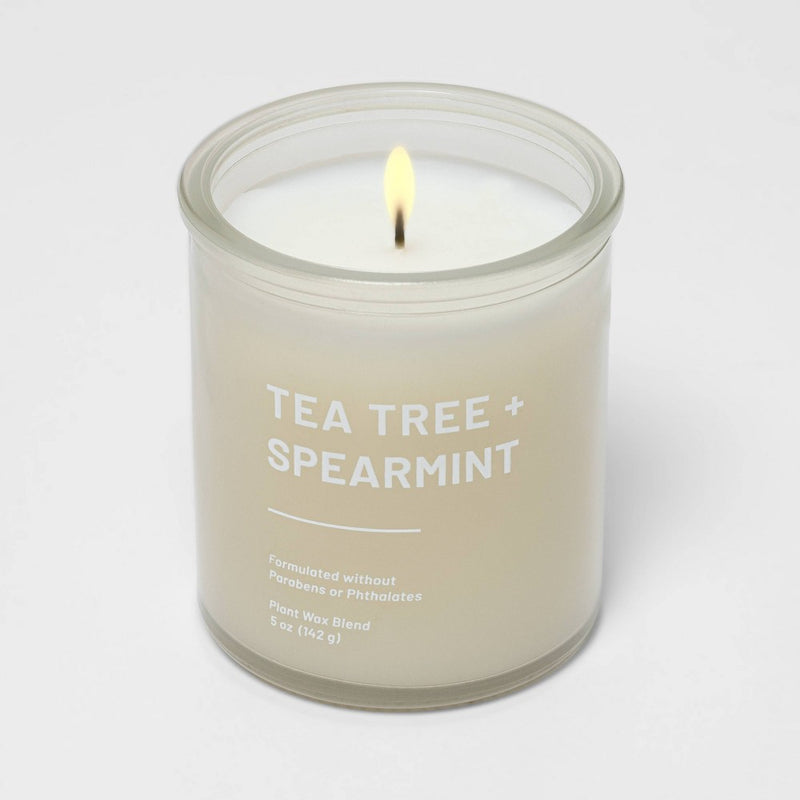 Tinted Glass Tea Tree + Spearmint Jar Candle Light Beige 5oz - Threshold
