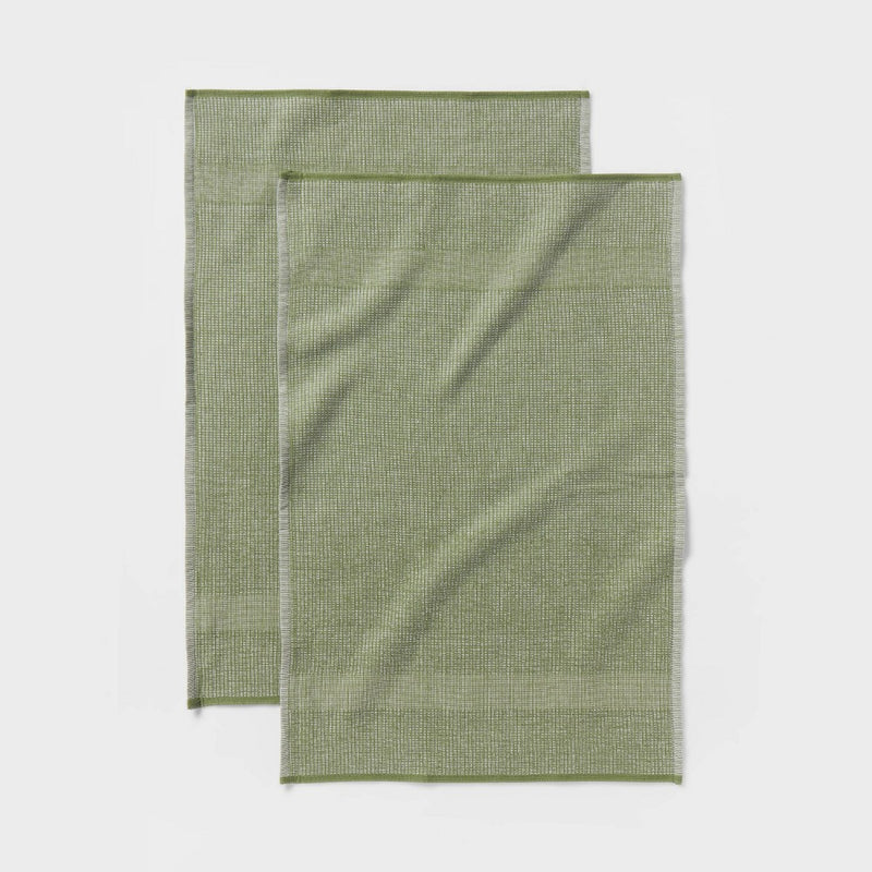 2pk Waffle Dual Sided Terry Kitchen Towel Green - Threshold