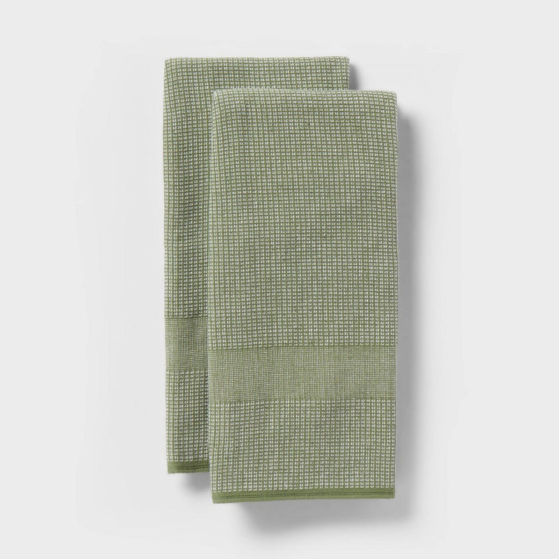 2pk Waffle Dual Sided Terry Kitchen Towel Green - Threshold