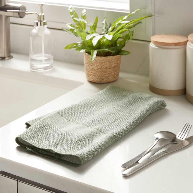 2pk Waffle Dual Sided Terry Kitchen Towel Green - Threshold