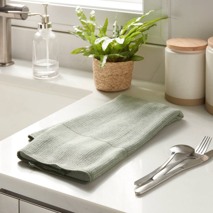 2pk Waffle Dual Sided Terry Kitchen Towel Green - Threshold