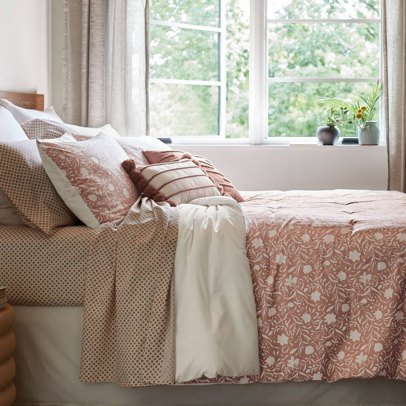12pc King Floral Boho Comforter & Sheets Set Terracotta Pink - Threshold