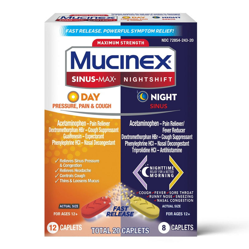 Mucinex Max Strength Sinus Medicine - Day & Night - Tablets - 20ct EX 08/2026