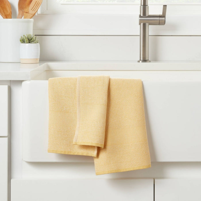 2pk Cotton Waffle Terry Kitchen Towels Yellow - Threshold