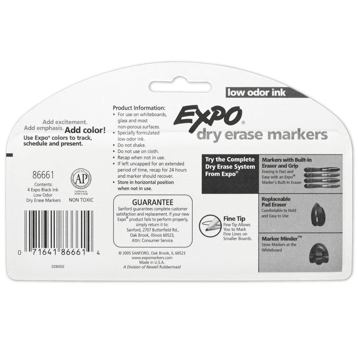 Expo 4pk Dry Erase Markers Fine Tip Black