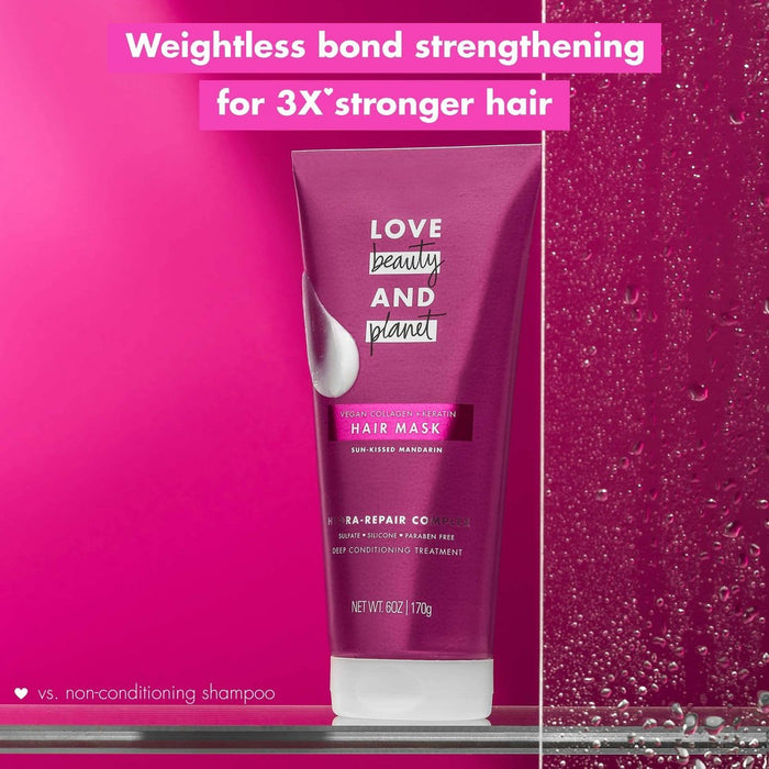 Love Beauty and Planet Sun Kiss Mandarin Hair Mask Deep Conditioning Treatment Vegan Collagen + Keratin - 6oz