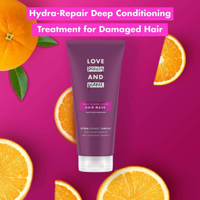 Love Beauty and Planet Sun Kiss Mandarin Hair Mask Deep Conditioning Treatment Vegan Collagen + Keratin - 6oz