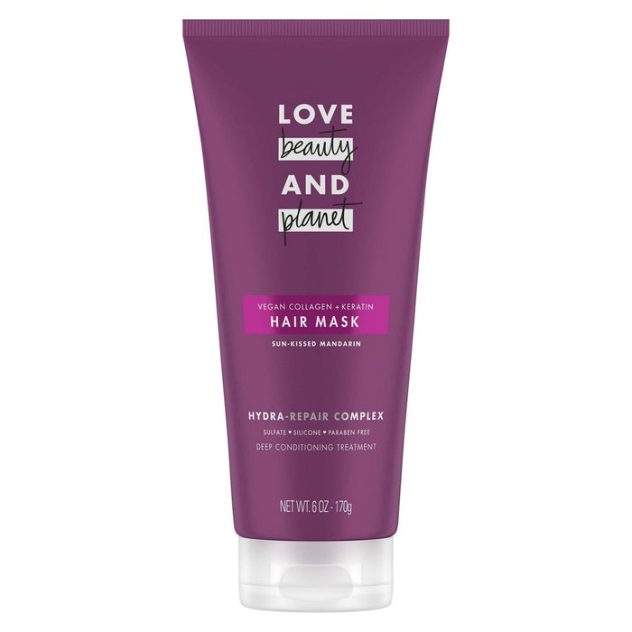 Love Beauty and Planet Sun Kiss Mandarin Hair Mask Deep Conditioning Treatment Vegan Collagen + Keratin - 6oz
