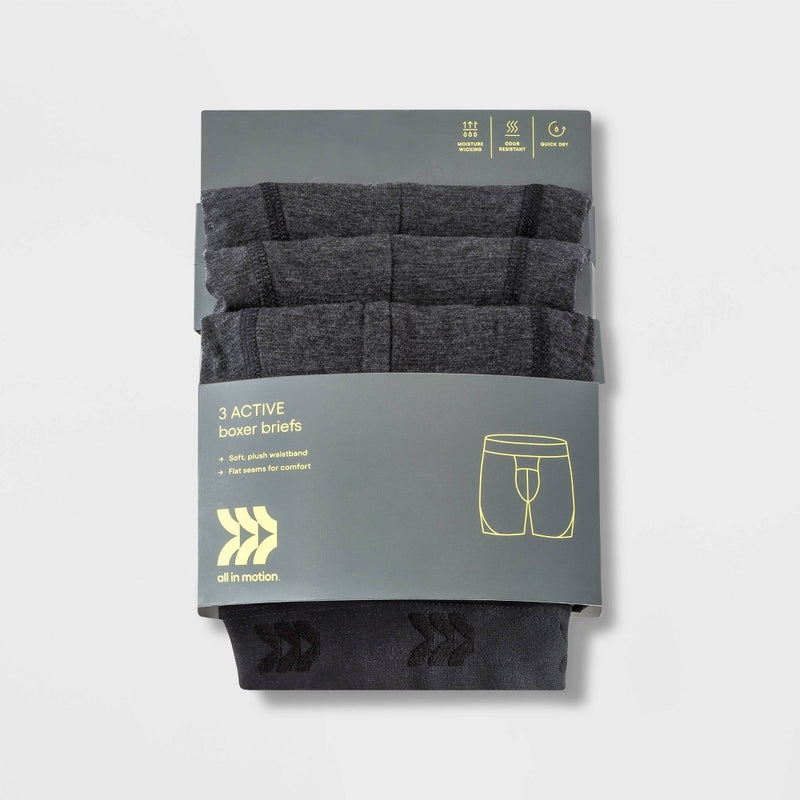 Men's Active 3pk Boxer Briefs - All In Motion Black L