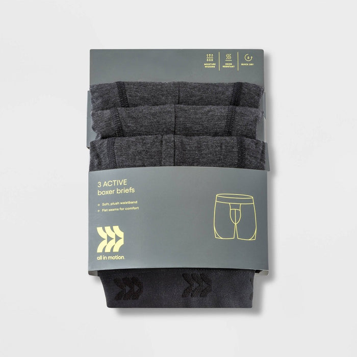 Men's Active 3pk Boxer Briefs - All In Motion Black L