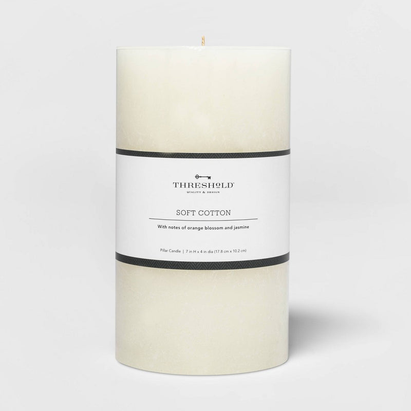 7" x 4" Pillar Candle Soft Cotton White - Threshold