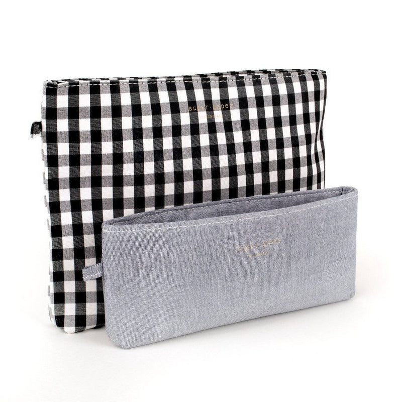 Sugar Paper Essentials Gingham and Chambray Pencil Pouch 2pk