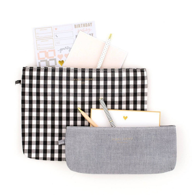 Sugar Paper Essentials Gingham and Chambray Pencil Pouch 2pk