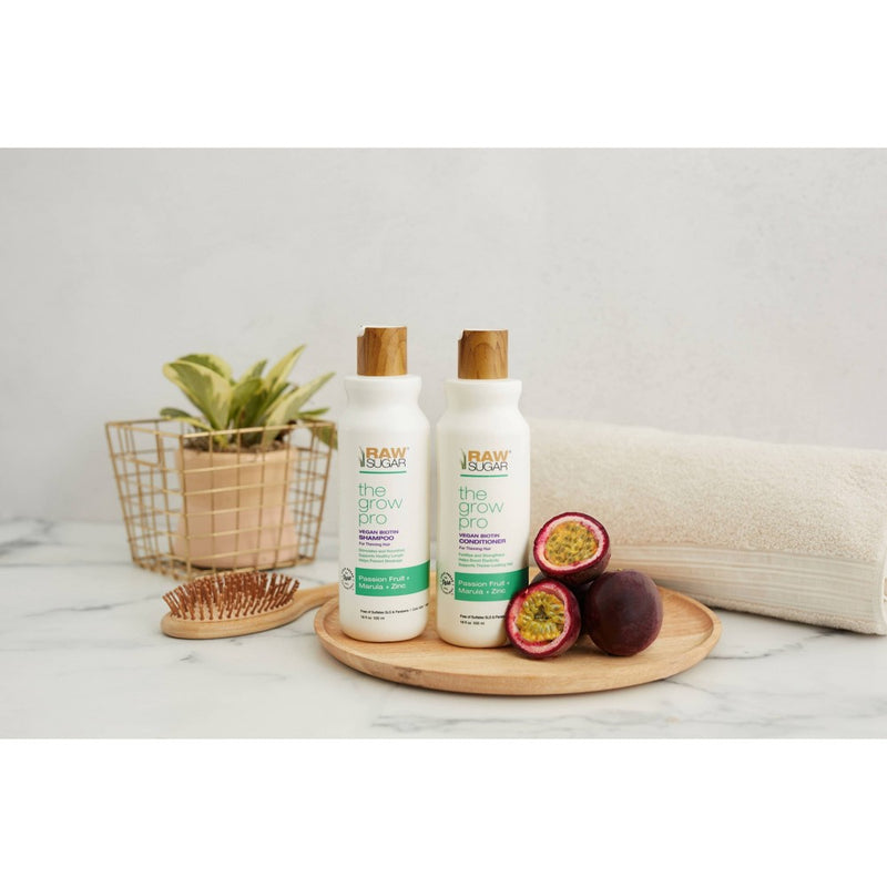 Raw Sugar Grow Pro Vegan Biotin Shampoo Infused with Passion Fruit + Zinc + Marula - 18 fl oz
