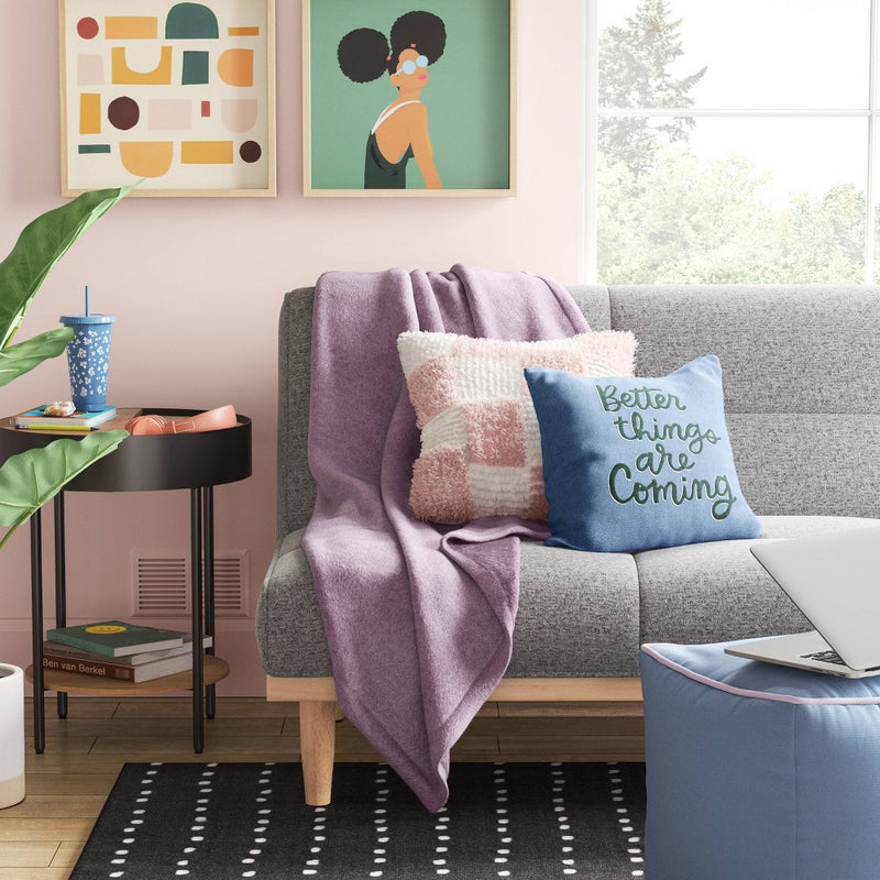 'Better Things Are Coming' Embroidered Cotton Square Throw Pillow Blue - Room Essentials
