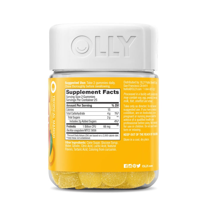 OLLY Probiotic Chewable Gummies for Immune and Digestive Support - Tropical Mango - 50ct