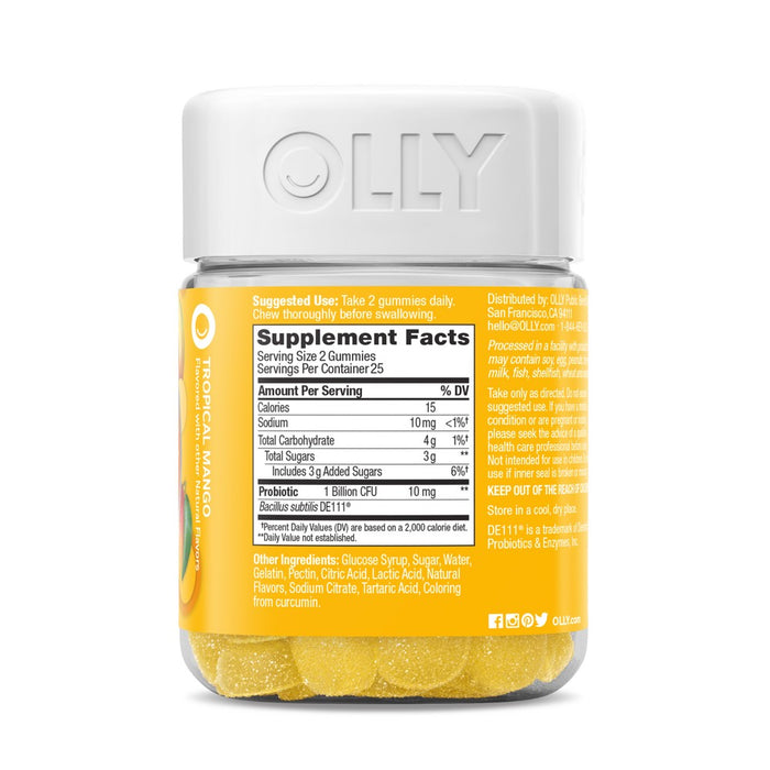 OLLY Probiotic Chewable Gummies for Immune and Digestive Support - Tropical Mango - 50ct