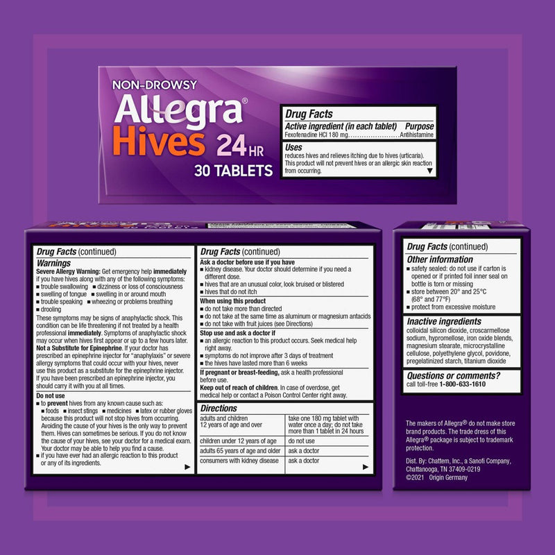 Allegra Adult Hives Relief Fexofenadine 180mg Tablets - 30ct