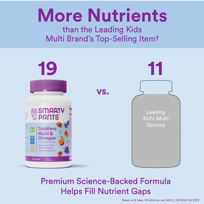 SmartyPants Toddler Multi & Omega 3 Fish Oil Gummy Vitamins with D3, C & B12 - 70 ct
