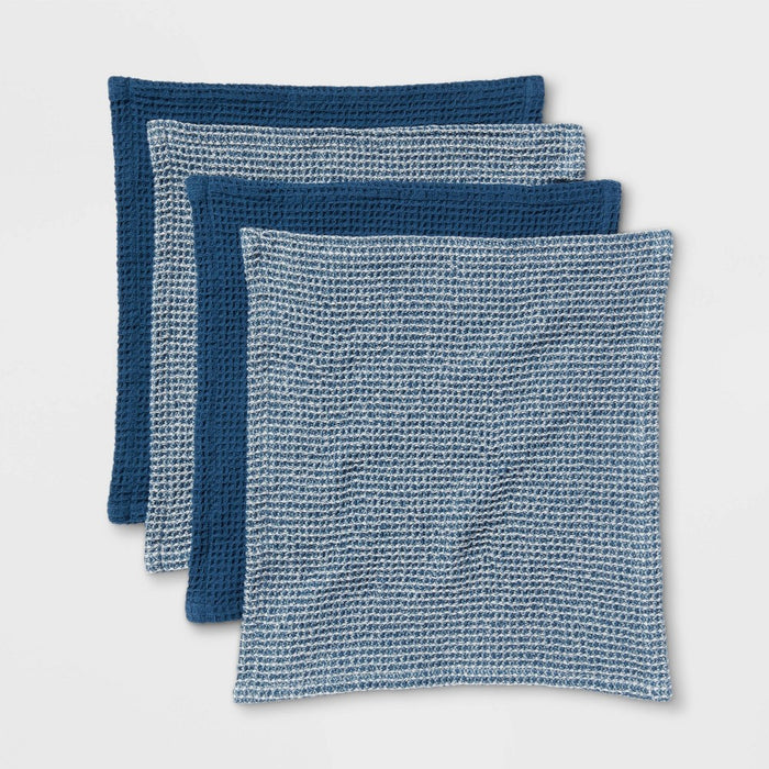 4pk Cotton Waffle Dishcloths Blue - Threshold