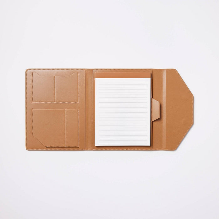 Faux Leather Padfolio with Pockets and 80 Page College Rule Notepad Brown - Threshold