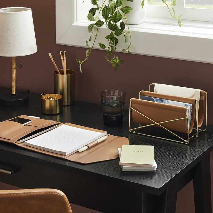 Faux Leather Padfolio with Pockets and 80 Page College Rule Notepad Brown - Threshold