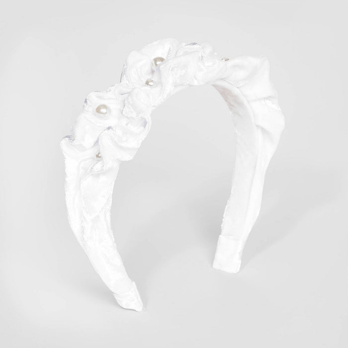 Girls' Pearl Velvet Scrunch Headband - Cat & Jack White