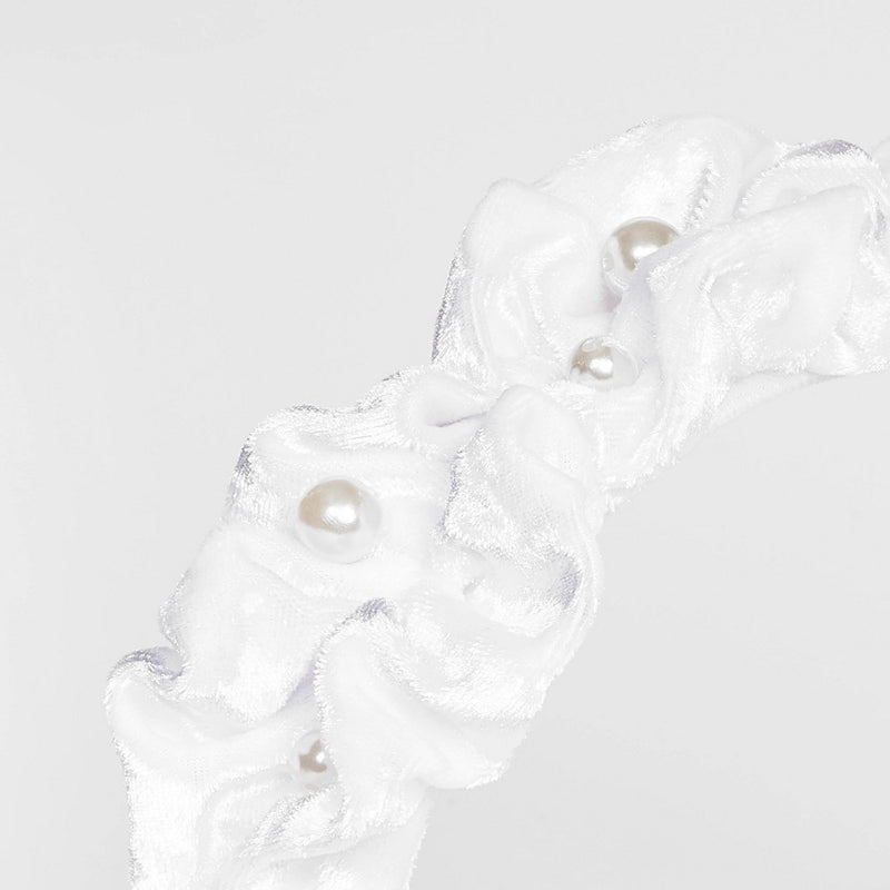 Girls' Pearl Velvet Scrunch Headband - Cat & Jack White