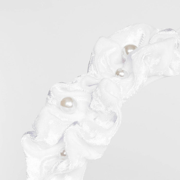 Girls' Pearl Velvet Scrunch Headband - Cat & Jack White