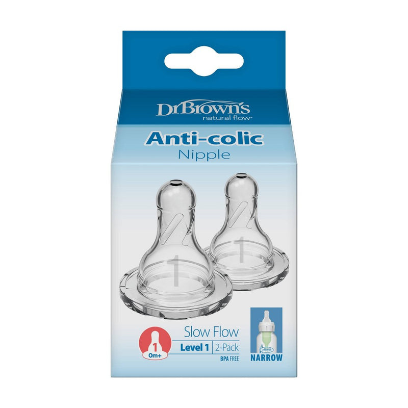 Dr. Brown's Narrow Baby Bottle Silicone Nipple - Level 1 - Slow Flow - 2pk