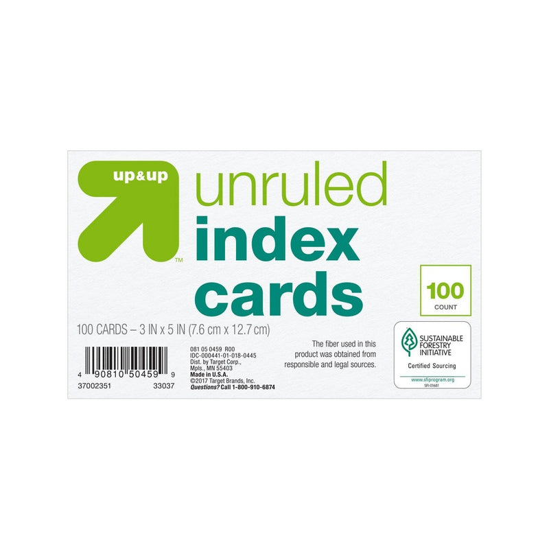 100ct 3" x 5" Unruled Index Cards White - up & up
