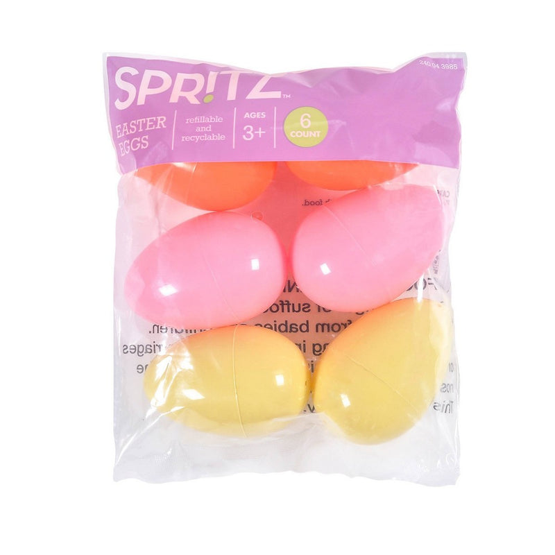 6ct Plastic Easter Eggs Warm Colorway Pastel Yellow Pink Coral - Spritz