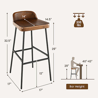 29" Bar Height Bar Stool Low-Back Chair with Backrest & Saddle Seat (LOCAL PICKUP ONLY)