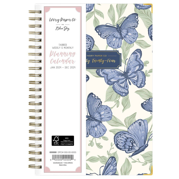 Ivory Paper Co 2024 Planner 8"x5" Weekly/Monthly Wirebound Mariposas