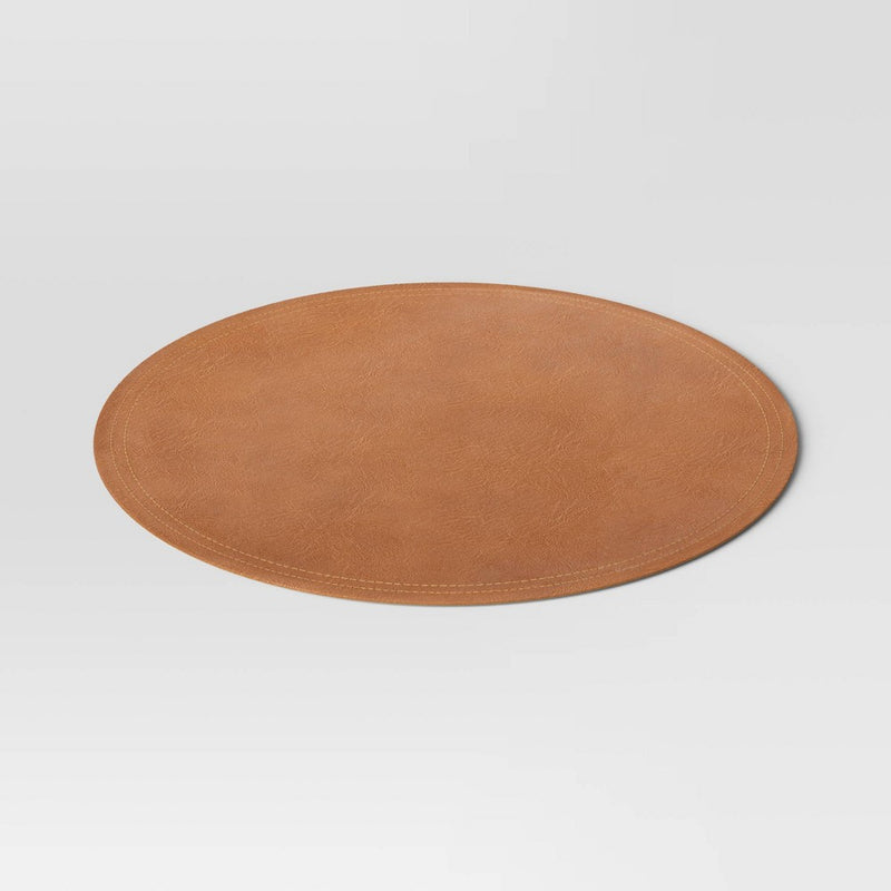 15" Round Faux Leather Decorative Charger Brown - Threshold
