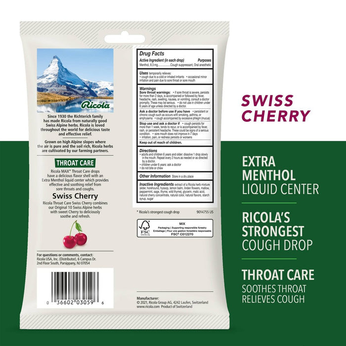 Ricola Max Throat Care Drops - Cherry - 34ct