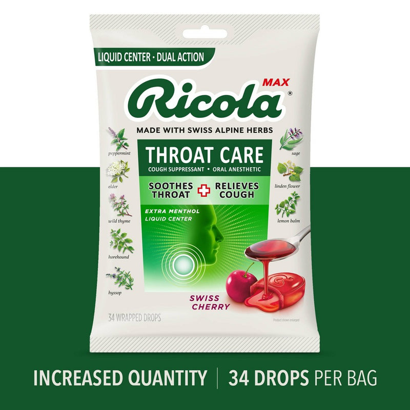 Ricola Max Throat Care Drops - Cherry - 34ct