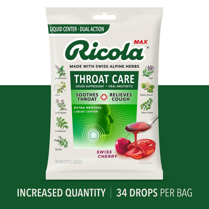 Ricola Max Throat Care Drops - Cherry - 34ct