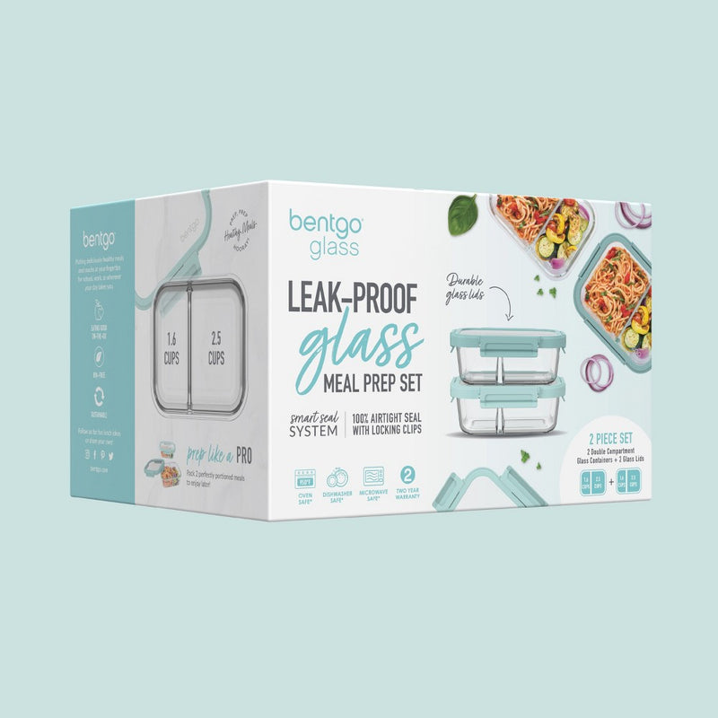 Bentgo 2pc 4.4c Glass 2 Compartment Meal Prep Container Coastal