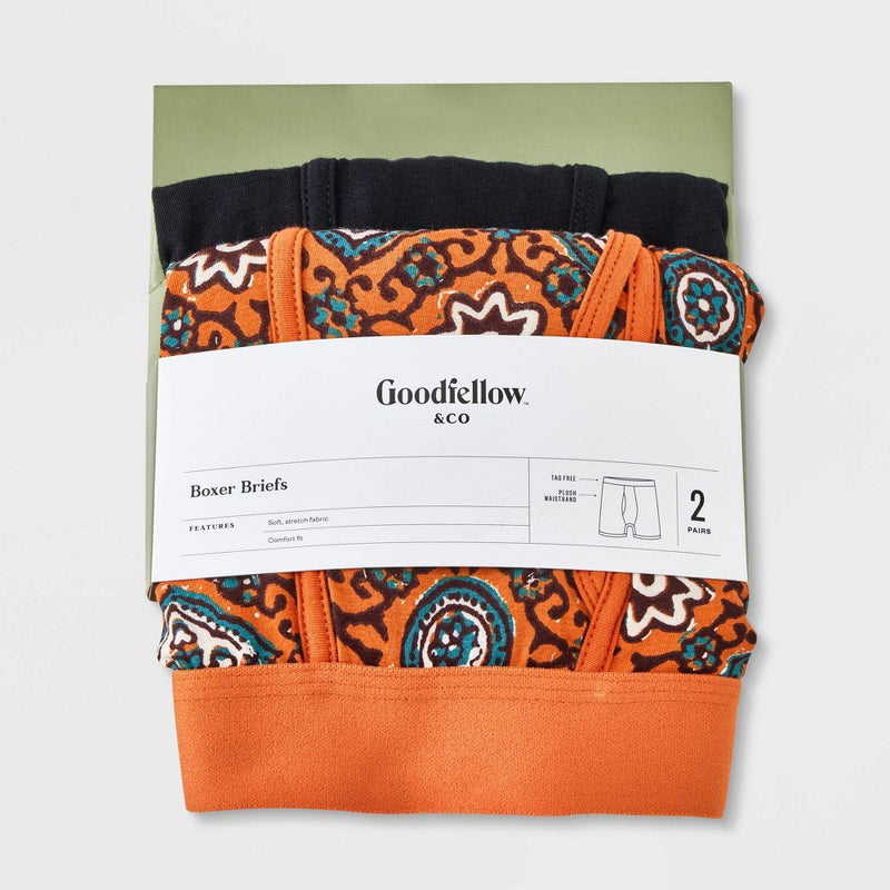 Men's Medallion Print Boxer Briefs 2pk - Goodfellow & Co Orange L