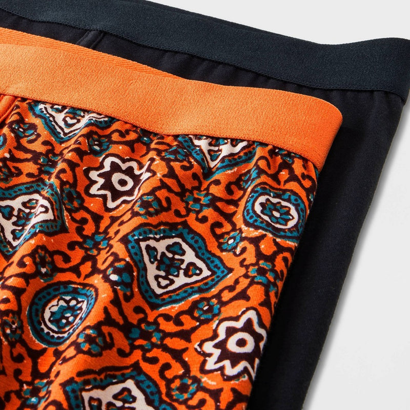 Men's Medallion Print Boxer Briefs 2pk - Goodfellow & Co Orange L