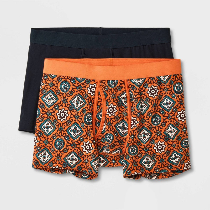 Men's Medallion Print Boxer Briefs 2pk - Goodfellow & Co Orange L