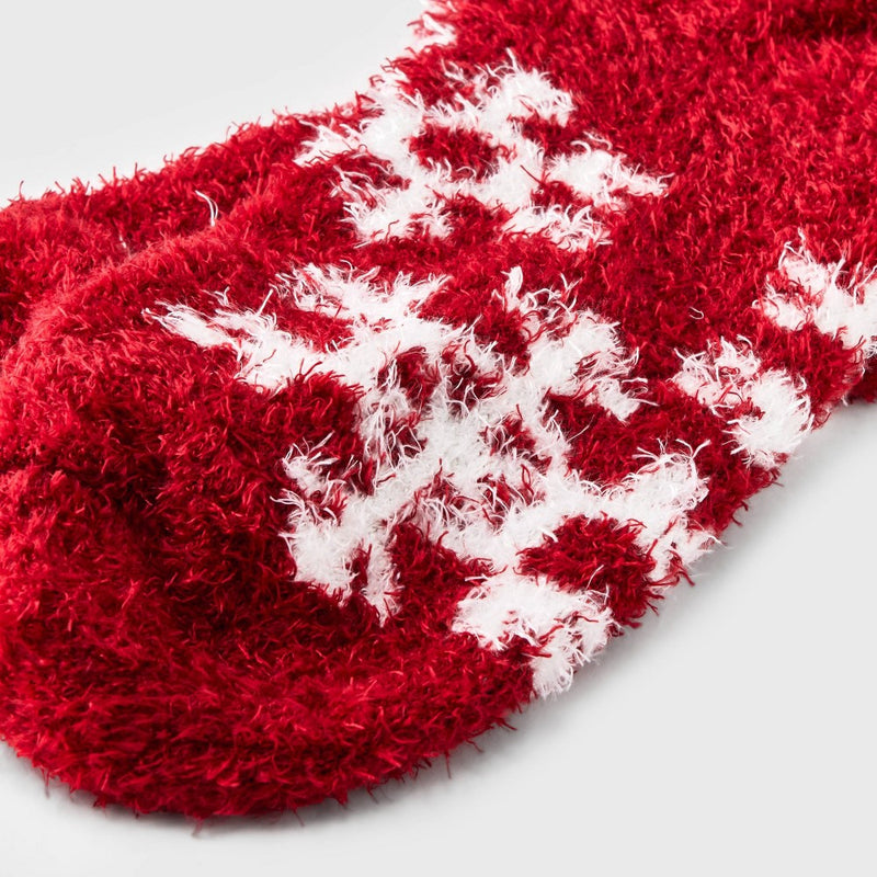 Women's Snowflake Cozy Low Cut Socks - A New Day Red 4-10