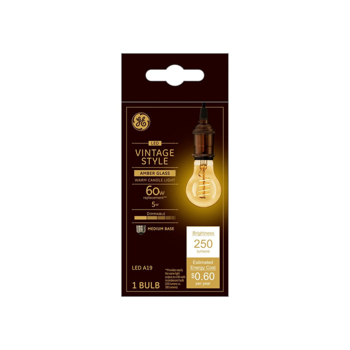 GE 5W 60W Equivalent LED Light Bulb Amber Glass Warm Candle Light Medium Base