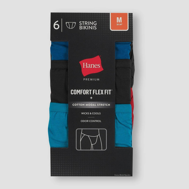 Hanes Premium Men's String Bikini Underwear 6pk - Black/Blue/Red M