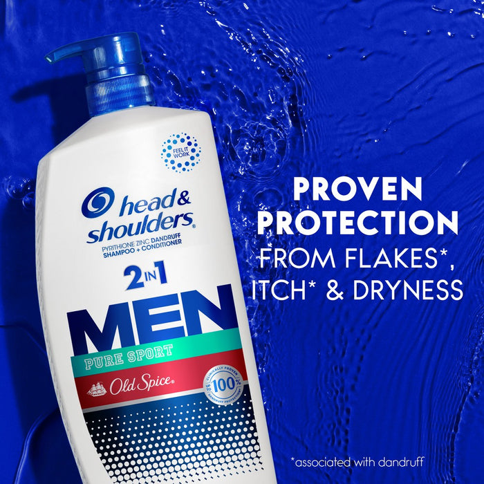 Head & Shoulders Men's 2-in-1 Shampoo and Conditioner, Anti-Dandruff Treatment, Old Spice Pure Sport for Daily Use, Paraben-Free - 28.2 fl oz