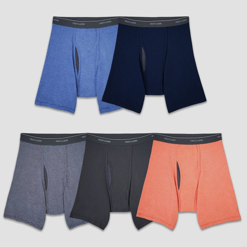 Fruit of the Loom Men's Cool Zone Boxer Briefs 5pk - Black/Blue/Orange L